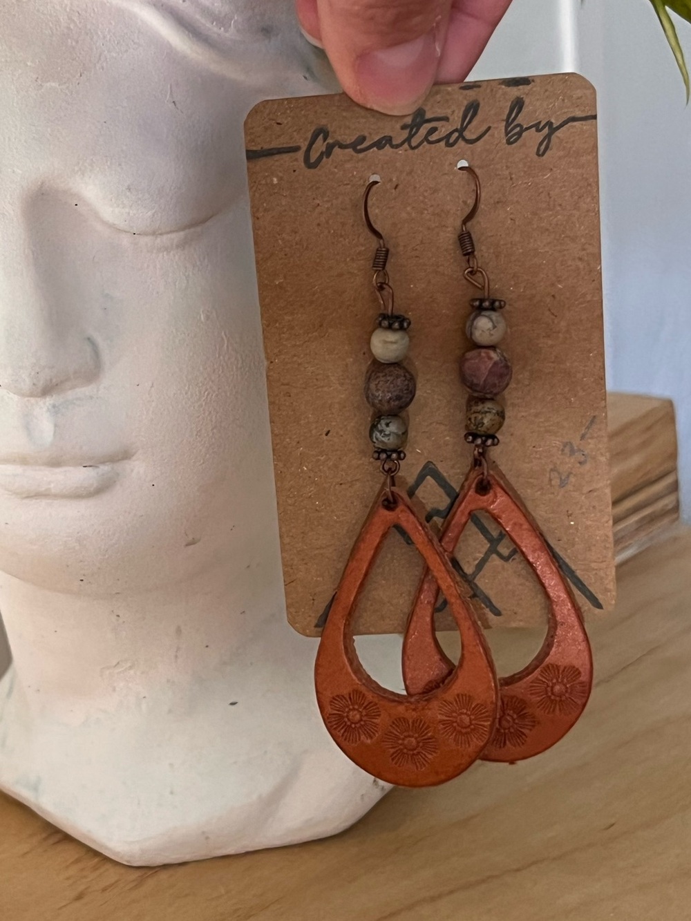 Jessica Perry Brown Teardrop Wooden Earrings with Bead Accents